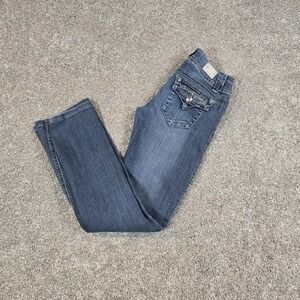 Miss Chic Jeans Juniors Size 5 y2k Blue Bootcut Embellished Bling Pockets Denim